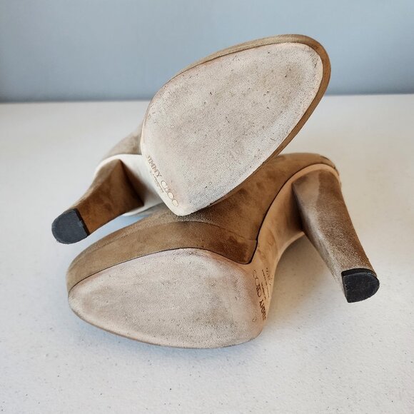 Jimmy Choo Tan Suede Booties "EUC" - Picture 11 of 16